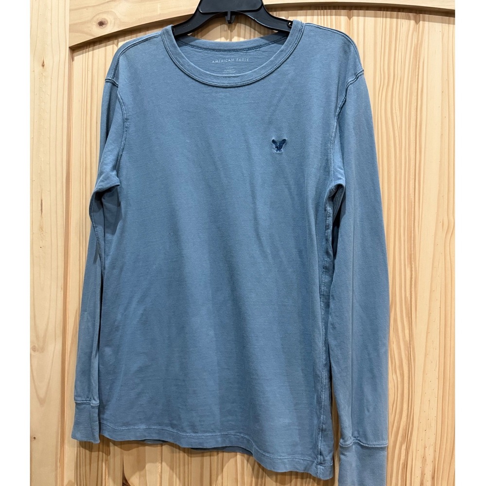 American Eagle Mens Long Sleeve T-Shirt Blue Standard Fit Cotton Small Logo